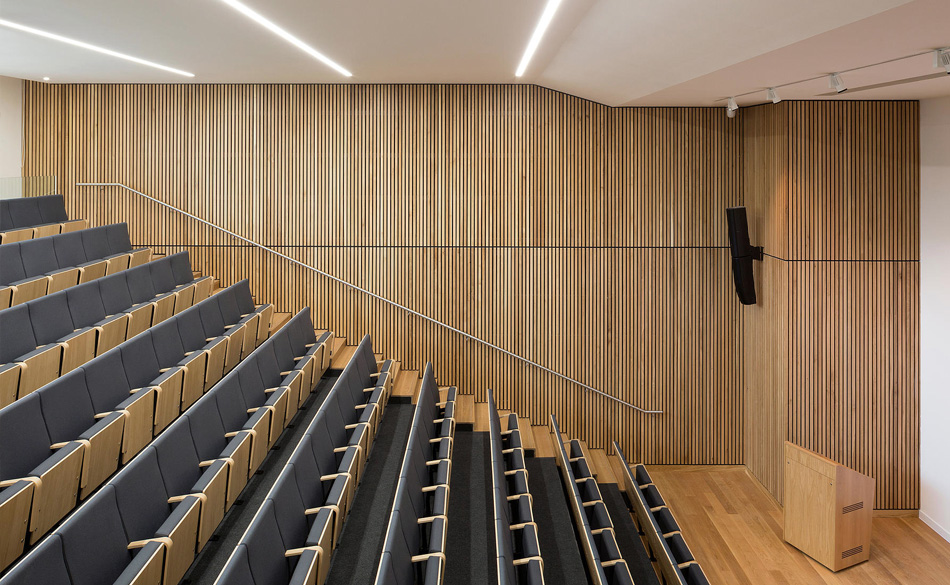 Slatted timber acoustic wall