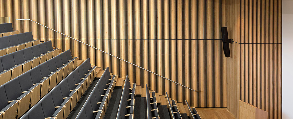 Slatted timber acoustic wall